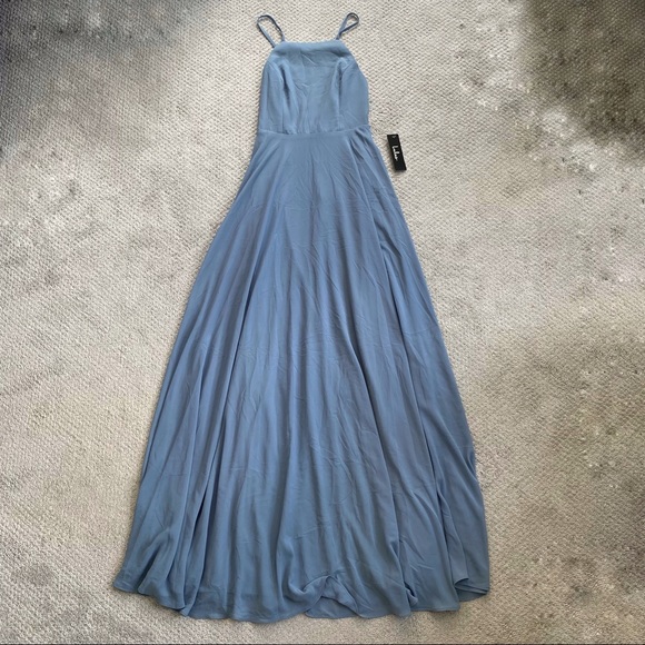 New Lulus Dreamy Romance Slate Blue Backless Maxi Bridesmaid Dress - Picture 4 of 13